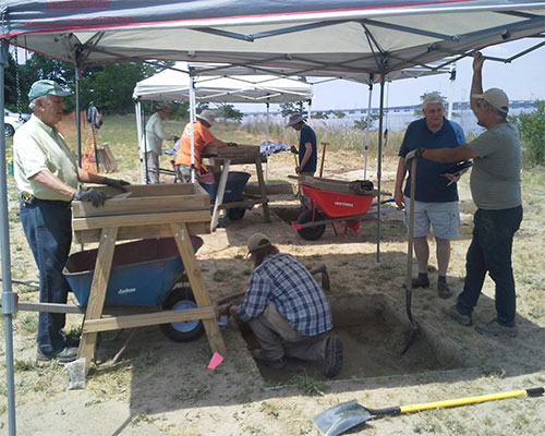Volunteers with the First Colony Foundation digging Site Y in Bertie County for Roanoke Colony Period artifacts at risk to erosion.